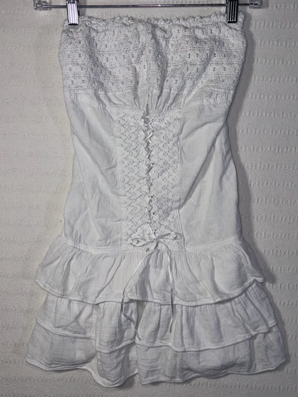 Cotton Natural Strapless Smocked Dress XS White Vacation Resort Coquette Peru